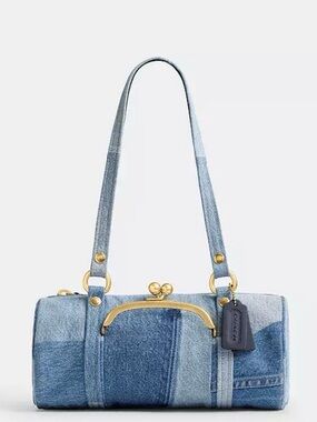 Coach  Denim Patchwork Kisslock Barrel Shoulder Bag